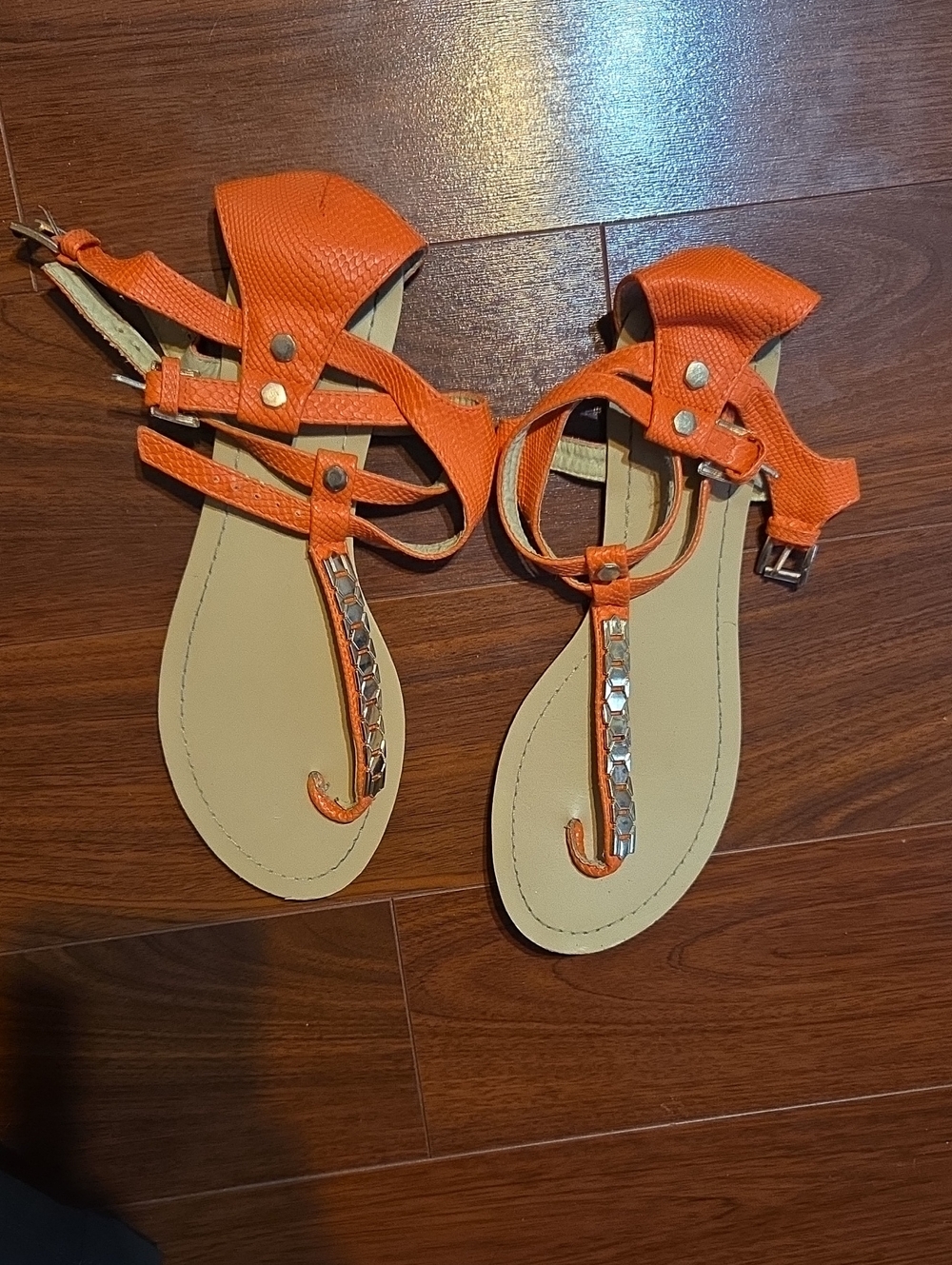 JustFab Orange T-Strap Embellished Women's Sandals